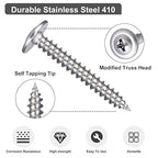 165Pcs #8 Modified Truss Head Wood Screws Assortment Kit, Stainless Steel 410 Quick Metal Self Tapping Screws, 6 Sizes (1/2", 3/4", 1", 1-1/4", 1-1/2", 2")