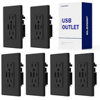 ELEGRP USB Outlets Receptacles, 3-Port Wall Outlet, 30W 6.0A Electrical Outlet, 15 Amp Tamper-Resistant Outlet with Type C Ports, UL Listed, Screwless Wall Plate Included, 6 Pack, Matte Black