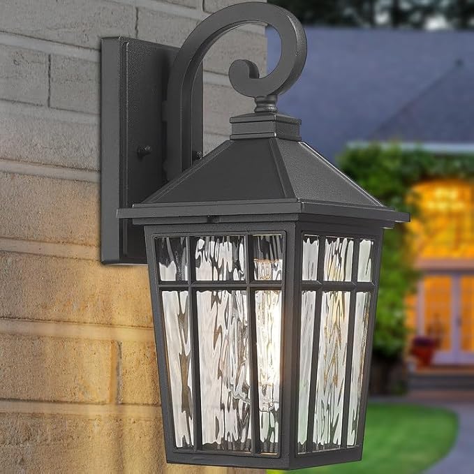 Darkaway Outdoor Wall Lights for House, Exterior Lighting Fixtures Wall Mount Outside Porch Lights Waterproof Black Outdoor Sconce Lights with Water Ripple Glass for Patio Garage Front Door