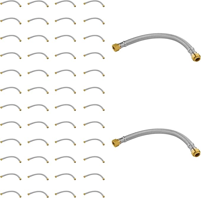 50 Pack Foskan 12-Inch Flexible Water Heater Connector Hose,with 3/4" Push-Fit x 3/4" FIP,Compatible with Copper, PEX, CPVC, and PE-RT Pipes for Water and Heating Use（12" Length）