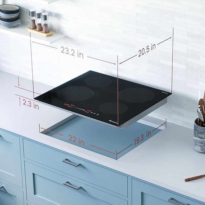 Rangaire RCI241S 24" Induction Cooktop, 6700W, 4 Burners, Built-in Stove Top, Booster & Timer, 9 Power Levels, Slide Touch Control, Child Safety Lock, 240V Hard Wire, Ceramic Surface