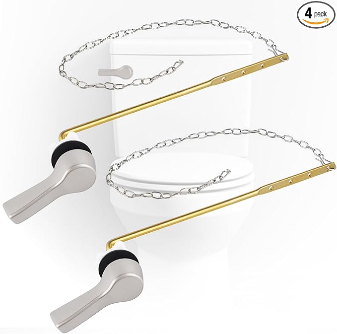 iFealClear 2 Pack Metal Toilet Tank Flush Lever Replacement, Universal Front Mount Handle Toilet Tank Trip Lever with 2 Pieces Stainless Steel Flapper Chains, Brushed Nickel
