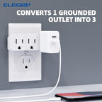 ELEGRP Triple Outlet Extender, 3-Prong Grounded Wall Tab, Multiple Outlet Extender Adapter Plug with 3 Electrical Outlets for Travel Home Hotel Office, ETL Listed, 4 Pack, White