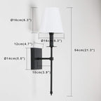 PERMO Single Classic Rustic Wall Sconce Lighting Fixture with Flared White Textile Lamp Shade and Black Tapered Column Stand, Hardwired, E26 Base