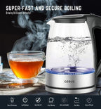 AZEUS Glass Electric Kettle - 1.8L Fast Boiling Auto-Shutoff & Anti-Dry Heat Safety Kettle for Home/Office, Borosilicate Glass with LED Indicator (white)