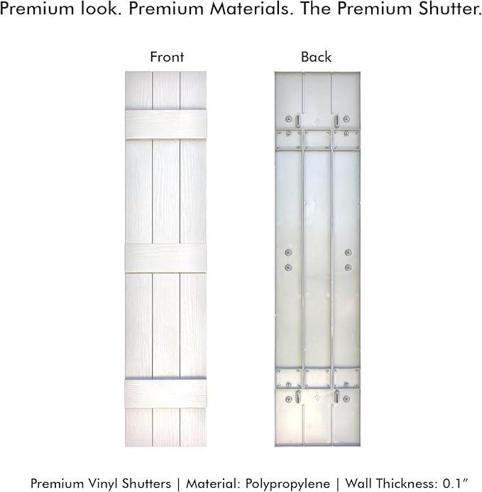 Board & Batten Vinyl Shutters (1 Pair) | 11"x63" (3-Board) - Dover White/Paintable | Exterior Window Shutters | Includes Mounting Hardware | Simple Installation | Made in USA