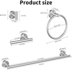 Cilee 10 Piece Brushed Nickel Bathroom Accessories Set, 24inch Brushed Nickel Towel Bar Ring+Toilet Paper Holder+ Robe Towel Hook SUS304 Stainless Steel Bathroon Hardware Set