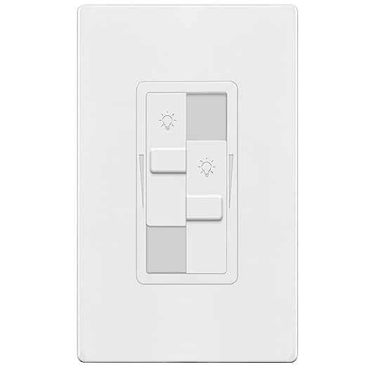 TOPGREENER Dual Load Dimmer Light Switch,Double LED Dimmer Switch, 1-Pole, No Neutral Required, UL-Listed, Wall Plate Included, White