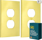 Rio Salto Modern Metal Vibrant Yellow Gold Wall Outlet Cover Outlet Cover Duplex or Light Switch Cover Plug Wall Plate Electric Covers MIDSIZE Receptacle Electrical (Duplex, 1-Gang, 2-Pack)