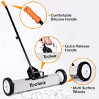 Toolwiz Magnetic Pick Up Sweeper with Wheels 24-inch Large Magnet Pickup Lawn Sweeper Roofing Tools, 33Lbs Yard Tools with Telescoping Holder and Quick Release Latch for Heavy Duty Metal Clean up