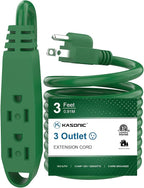 K KASONIC - 3-Feet 3 Outlet Extension Cord, UL Listed, 16/3 SJTW 3-Wire Grounded, 13 Amp 125 V 1625 Watts, Multi-Outlet Indoor/Outdoor Use, Green