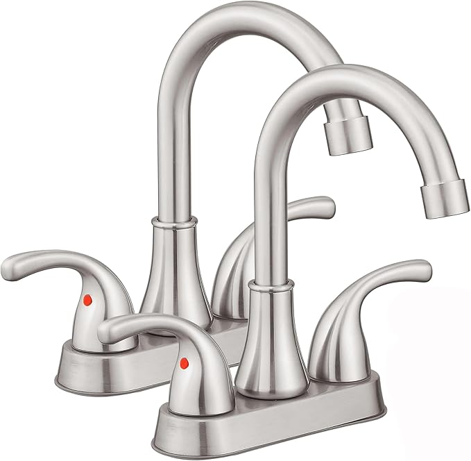 Brushed Nickel Bathroom Sink Faucet 4 Inch Faucet 2 Handle with Pop-up Drain Stopper and Supply Hoses(Set of 2)