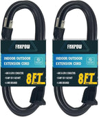 Indoor Outdoor Extension Cord 8 FT Waterproof, 16/3 Gauge Heavy Duty Black Extension Cords, 13A 1625W SJTW Extension Cord with 3 Prong Grounded Plug, Great for Tools, Lights, UL Listed, 2PK