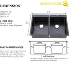 SHACO 33x22 Inch Black 50/50 Double Bowl Drop In Kitchen Sink, Top Mount 16 Gauge Gunmetal Black Stainless Steel Kitchen Sink with Grid and Accessories