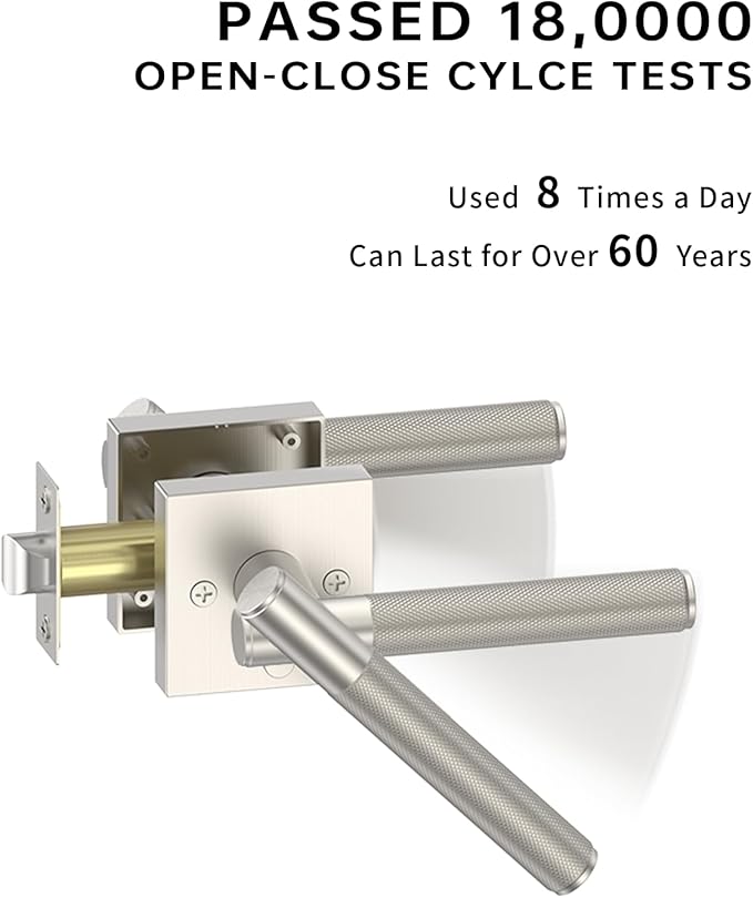 Asidrama 4 Pack Privacy Brushed Satin Nickel Door Handles, Door Lever with Door Knobs Indoor for Bedroom or Bathroom, Brushed Satin Nickel Door Handles Interior with Locks for Left Right Sided Doors