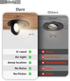 Adetu Recessed Lighting 6 inch, 360°+90° Adjustable Directional 6 inch 5CCT Gimbal Black Led Recessed Lighting, 2700K-5000K Dimmable Retrofit Eyeball Can Recessed Lights with Jbox, ET，Black (6 Pack