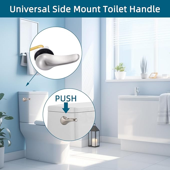 Hygie Rinse Metal Toilet Handle Replacement Kit Universal Side Mount Fit, Toilet Lever Compatible with American Standard/Glacier Bay/Gerber, Toilet Flush Handle with Flapper Chain, Brushed Nickel
