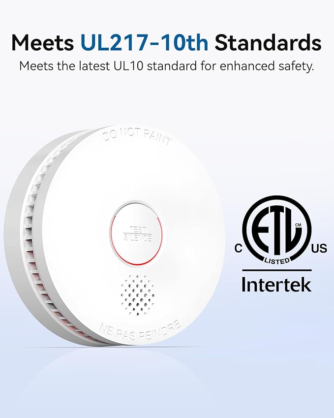 SITERWELL 8 Pack Smoke Detector, 10 Year Product Life Fire Alarm with Magnetic Fastening Kit, Smoke Alarm with Photoelectric Sensor and Low Battery Warning Function for House, UL217-10th Listed,GS509A