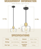 Emak 8 Inch Modern Pendant Lights Kitchen Island, Farmhouse Black and Gold Pendant Light Fixtures with Clear Glass Shade for Kitchen, Bedroom, Dining Room, PL122-BKBGD-CG