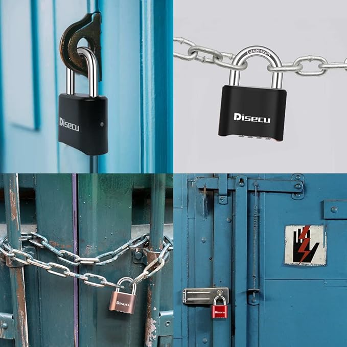 2 Pack disecu 4 Digit Combination Lock, Heavy Duty Outdoor Waterproof Padlock for School Gym Locker, Fence, Gate, Storage Unit, Toolbox (Black)