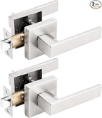 Gobrico 2 Pack Square Door Levers,Hall Closet Door Locksets, Passage Door Handles,Satin Nickel Finished