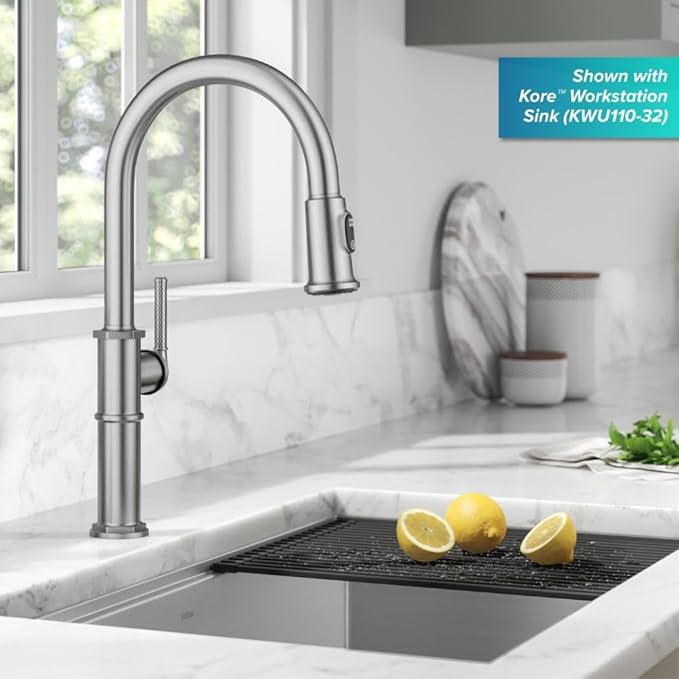 KRAUS® Allyn™ Traditional Industrial Pull-Down Single Handle Kitchen Faucet in Spot-Free Stainless Steel, KPF-4100SFS