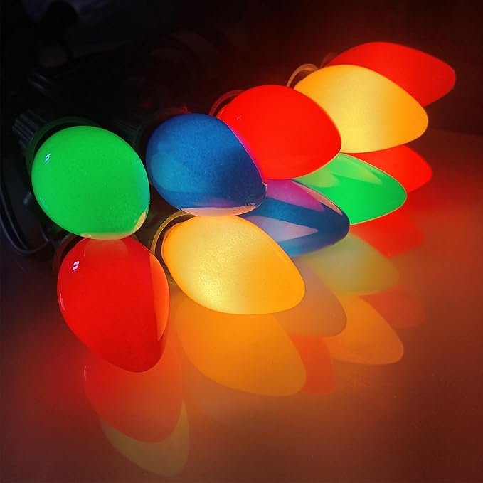 C7 Multicolor Christmas Replacement Bulbs, 25 Pack Ceramic Color Christmas Light Bulbs, Vintage Edison Light Bulbs for C7 Christmas Lights Night Light Candle Chandelier, E12 Candelabra Base, 5 Watt