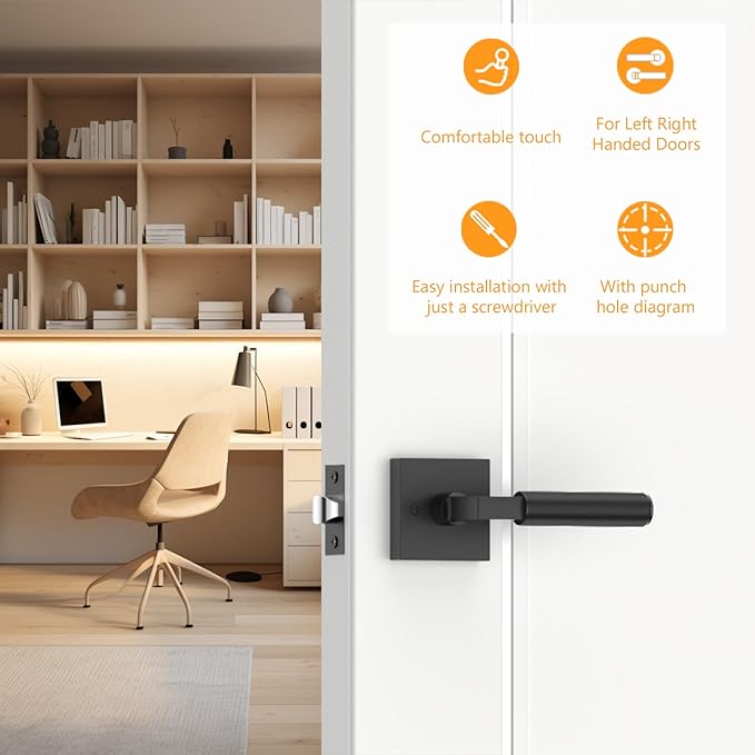 Amerdeco 1 Pack Matte Black Passage Door Handles,Heavy Duty Non-Locking Door Lever for Hall, Closet,Office Area, Shopping Malls AM0021