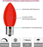 C9 Incandescent Light Bulbs Christmas Light Bulbs, 25 Pack C9 Opaque Multicolor Replacement Bulbs, E17/C9 Intermediate Base Bulbs for Patio Outdoor Christmas String Lights, 7 Watts