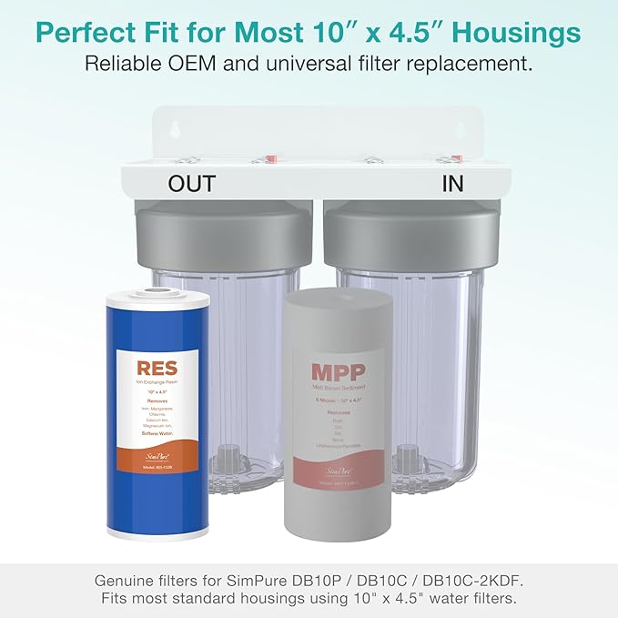 SimPure 10" x 4.5" Cation Exchange Resin Filter, Whole House Water Softening Cartridge for DB10P, DB10C (2 Pack)