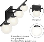 New Bathroom Vanity Light Fixtures Matte Black Milk White Globe Glass Shade 4 Lights Modern Wall Bar Sconce Over Mirror(4 lights-35.43inch)