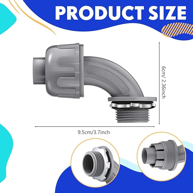 Liquid Tight Connector 3/4 Inch 90 Degree Non Metallic Flex Electrical Conduit Fittings, Electrical Conduit Connector Fitting for PVC Pipe Cable Home Kitchen (25 Pcs)