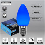 Wintergreen Lighting OptiCore C7 LED Christmas Light Bulbs - 25 Pack Heavy Duty Premium Outdoor Christmas Lights, E12 Base (Blue Smooth)