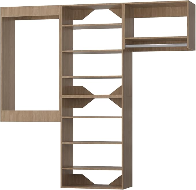 Modular Closet Organizer, 90" Wide Wardrobe Tower System with Towers and Hanging, Wall Mounted, Bedroom, Wood