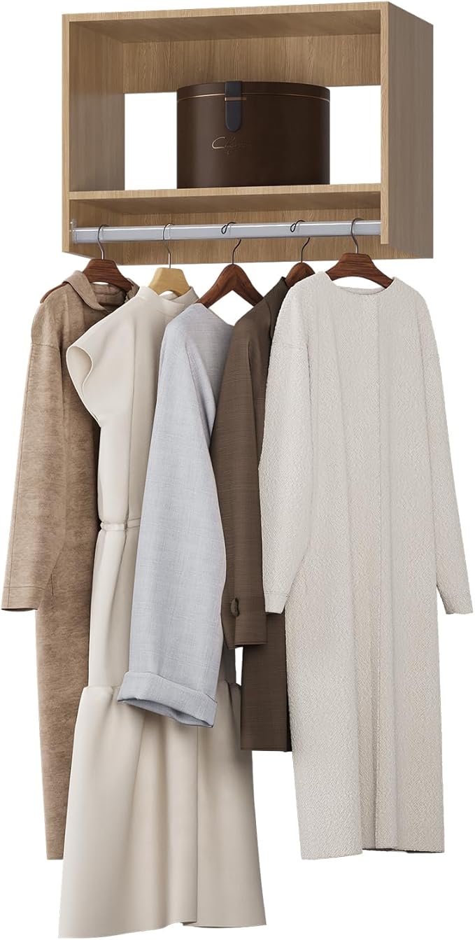 MODCART Tall Hanging Closet Unit, Modular Closet System, Wood Closet System Organizer with Storage for Walk In Closets, Clothing Rack Wardrobe Closet for Hanging Clothes, Bedroom, Wood, 28.5"W