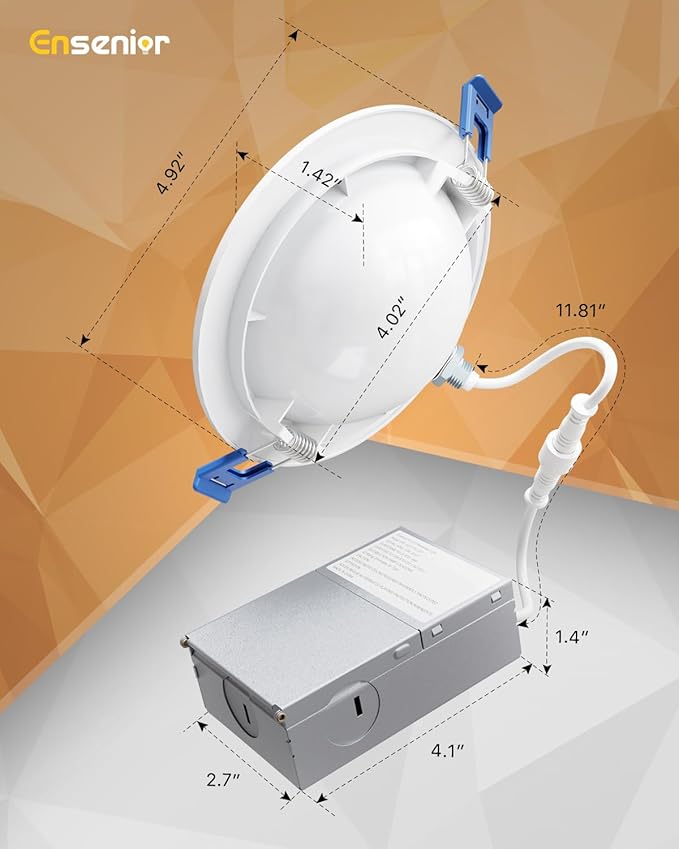 Ensenior 6 Pack 4 inch Gimbal Led Recessed Light with Night Light, 90° Adjustable Directional Eyeball Lighting, Dimmable, 2700K/3000K/3500K/4000K/5000K, 700LM, 9W=85W-FCC Certified