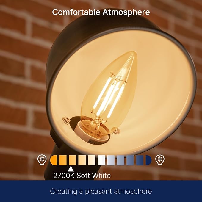 FLSNT Dimmable LED Candelabra Light Bulbs 60W Equivalent E26 Base, B11 LED Chandelier Candle Light Bulbs, 2700K Soft White, 6 Pack UL,CA65 Listed.