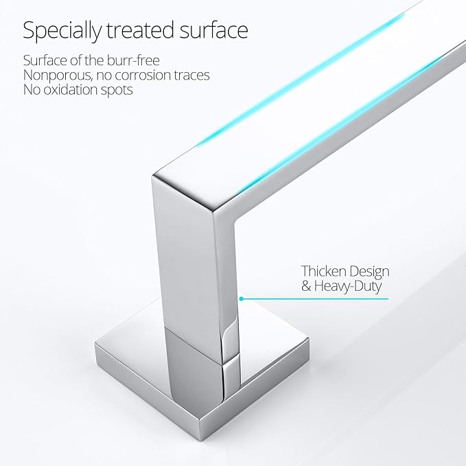 BAGNOLUX Bathroom Hardware Set 4 Pieces, Bath Towel Holder Set SUS304 Stainless Steel, Towel Bar Rack Set for Wall Mounted, Square Bathroom Accessories Set Fixture Heavy Duty Polished Chrome