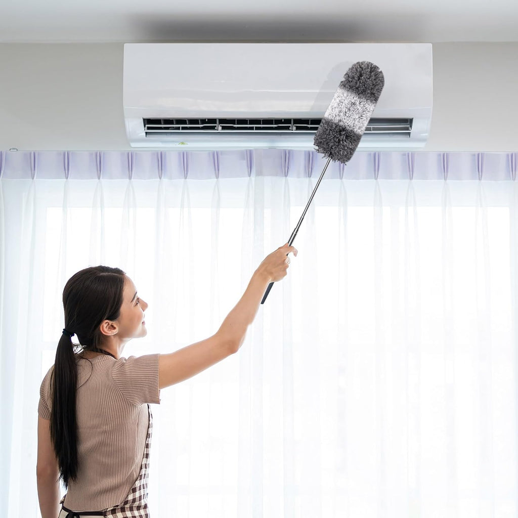 Tanlade 12 Pcs Microfiber Feather Duster for Cleaning 13-31 Inch Extendable Cobweb Dusters Ceiling Fan Duster Washable Bendable Tool for Office Car Window Furniture (Gray White)