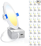 Ensenior 24 Pack 6 Inch LED Recessed Ceiling Light, Dimmable, 2700K-6000K 6CCT, 1050LM 12W 120V, High Brightness Canless Wafer Downlight - ETL&FCC&IC