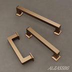 Alzassbg 6 Pack Champagne Bronze Cabinet Pulls, 3-3/4 Inch(96mm) Hole Centers Cabinet Handles Square Kitchen Hardware for Cabinets AL3046TGP