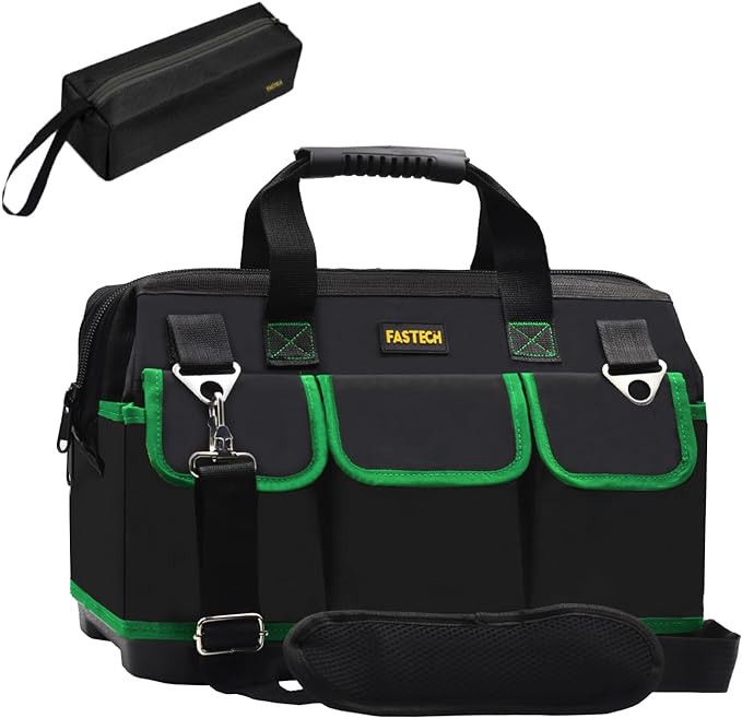 FASTECH 22 Inch Tool Bag With Molded Base and Comfortable Shoulder Straps, Waterproof Wide Mouth Tool Kit, Tool Storage Package For Men/Women (Green22IN)