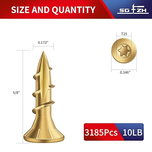 #8 x 5/8" Deck Screws (3185Pcs) 10lb. Exterior Wood Screws. Carbon Steel, Tan, Flat Head, Rust Resistant epoxy Coated, with T25 Star Bit