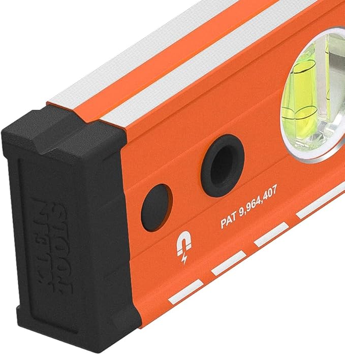 Klein Tools 93524MAG 24-Inch Box Level, Magnetic Box Beam Bubble Level, 3 Vials, High Visibility Orange, Aluminum Body, V-Groove and Magnet Track