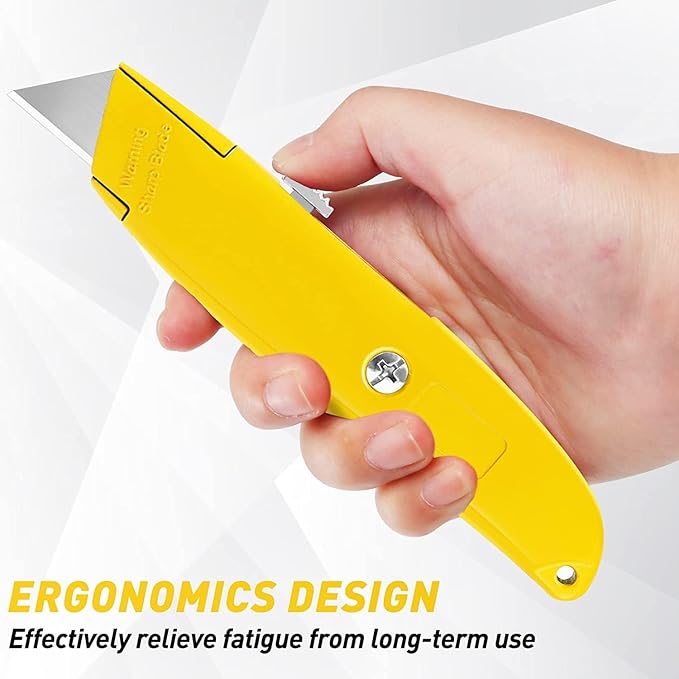 DIYSELF 4 Pack Box Cutter, Utility Knife, with 10 Extra SK5 Blades, Aluminum Shell Box Cutter Retractable for Papers, Cardboard, and Cartons, Razor Knife, Box Opener (Red, Blue, Yellow, Black)