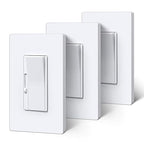 BESTTEN Super Slim Dimmer Light Switch, Quiet Rocker, Max 300W LED, CFL, 600W Incandescent, Single Pole or 3 Way Dimmable Switch with Screwless Wallplate, ETL Listed, 3 Pack, White