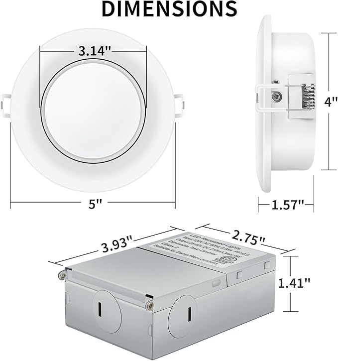 4 Inch Recessed Lighting 6 Pack,Ajustable Led Eyeball Gimbal Light,Led Recessed Lighting 4 Inch Ceiling Light with Junction Box,5CCT Selectable,Airtight,9W 750LM,Dimmable,ETL Listed