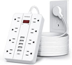 Extension Cord Power Strip Surge Protector 15 Ft, HUNIAN Flat Plug with 8 Widely Spaced Outlets 6 USB (1 USB C Port), Wall Mount Charging Station for Home and Office