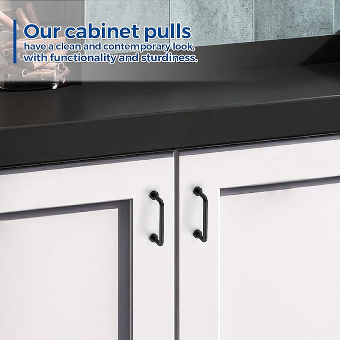 JOY DECOR Cabinet Pulls – 3 Inch Hole Center, Matte Black, 20 Pack, Zinc Alloy Cabinet Handles for Drawers & Cupboard – Vintage Style Hardware for Kitchen, Bathroom, Dresser, Furniture Makeover