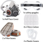 Reusable Half Face Gas Mask with Safety Glasses, Filters - For Painting, Welding, Woodworking